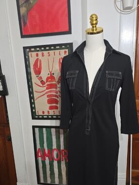 Express Black Midi Western Shirt Dress with Contrast Stitching 5 6
